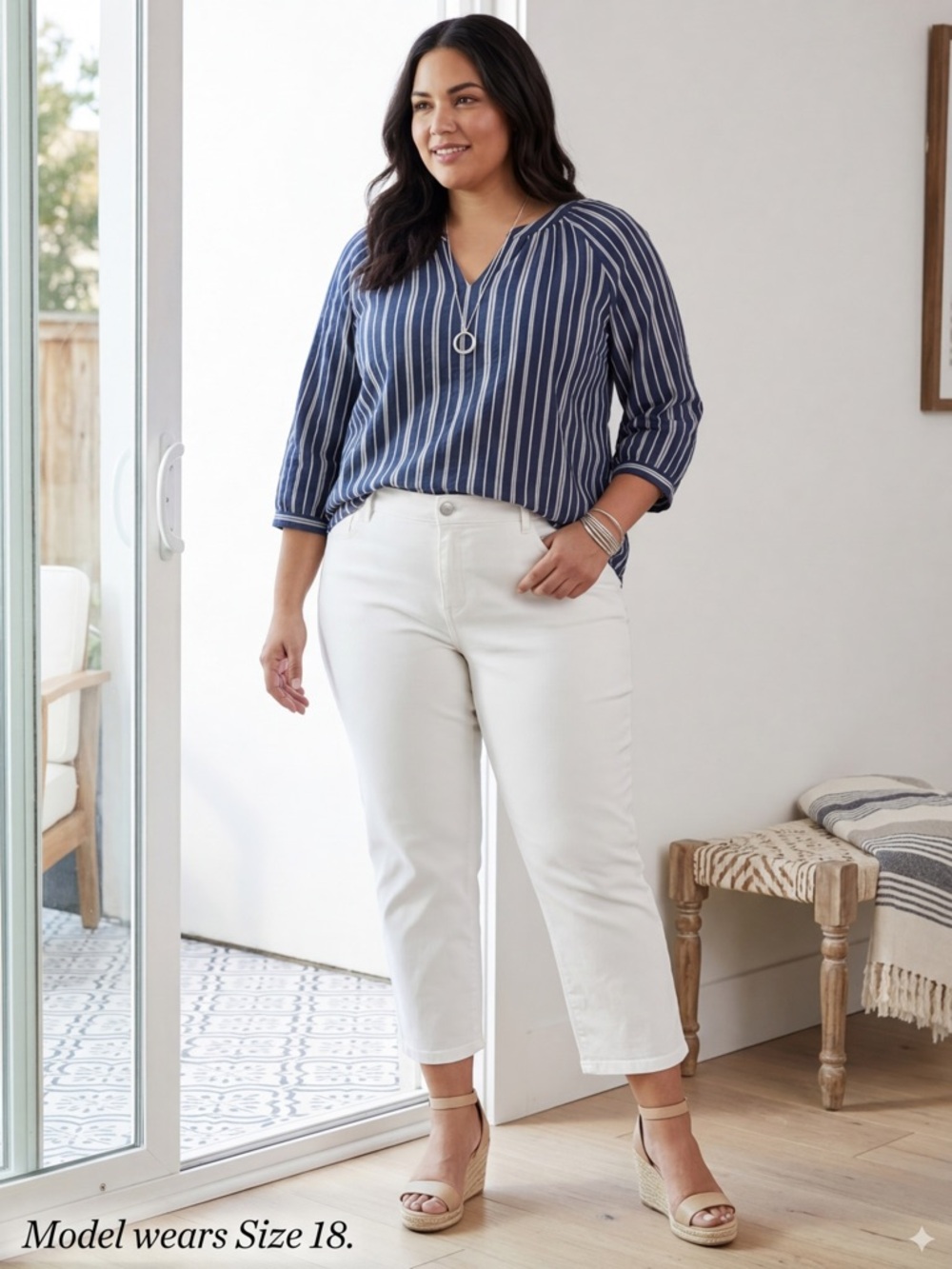 Simply Vera‎ Vera Wang White Cropped Stretch Denim Ankle Jeans Plus Size 18